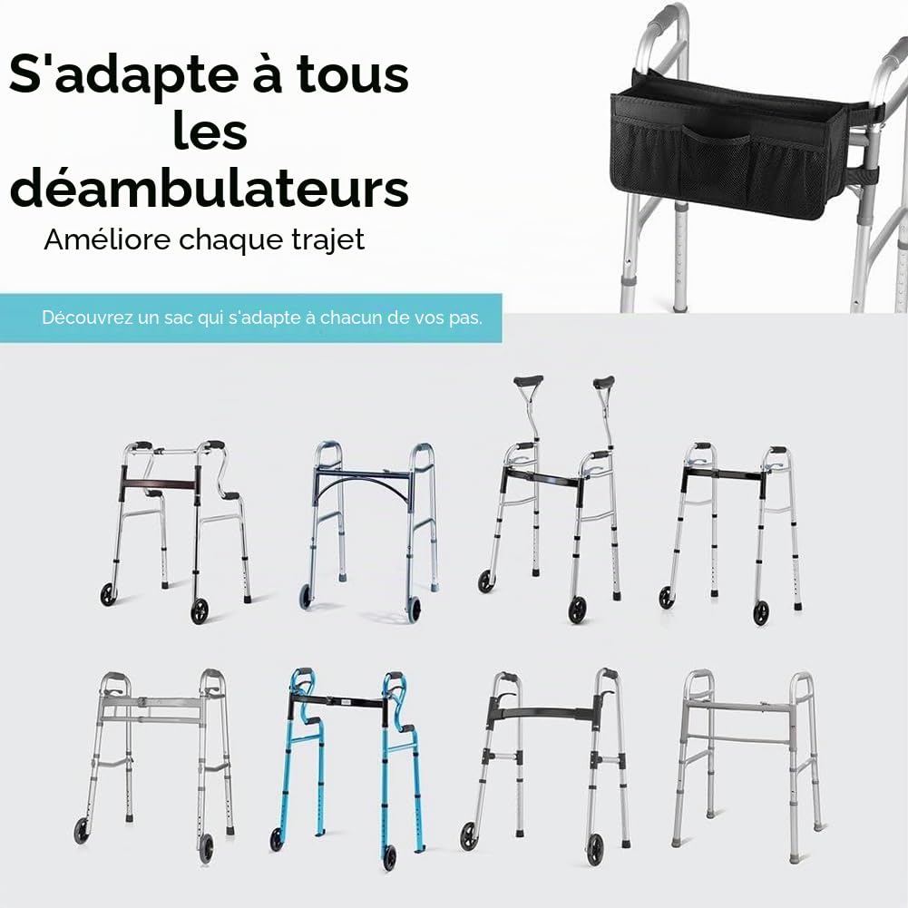 Panier de Marcheur Sac de Marcheur Porte-Gobelet de Marcheur Panier de Marcheur pour Déambulateur Pliable Sac de Rangement de Déambulateur Pliable