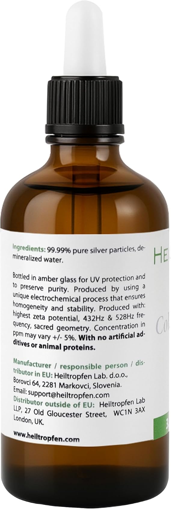 Colloidal Silver | 30 ppm | 3.4 Fl Oz - 100 ml | Third-Party Tested | Heiltropfen®