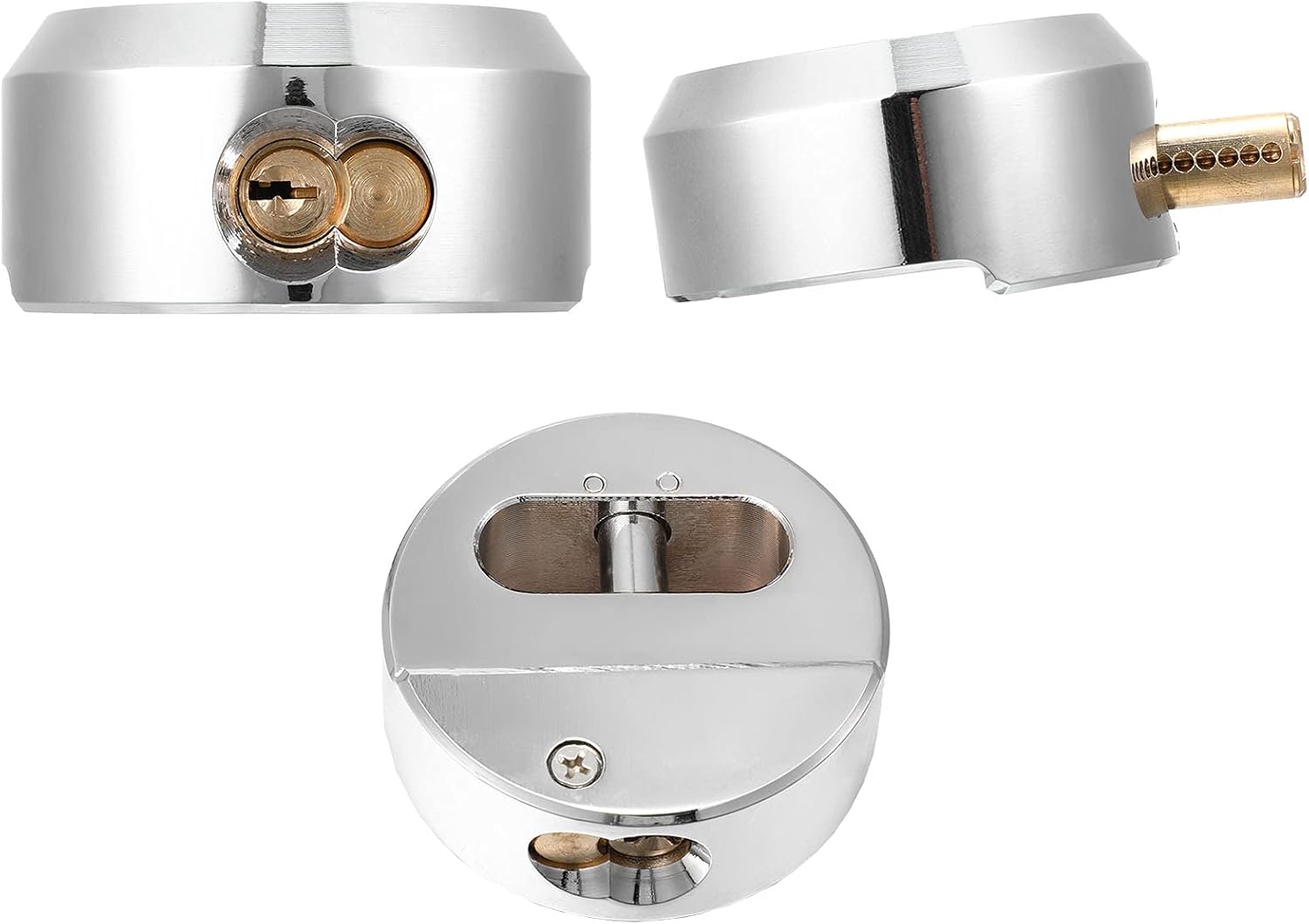 Hotop 3 Pcs Hidden Shackle Padlocks Puck Lock Keyed Alike Trailer Puck Lock 2-7/8" Hidden Heavy Duty Padlocks with 6 Pcs Keys for Trailer Pucks Padlock