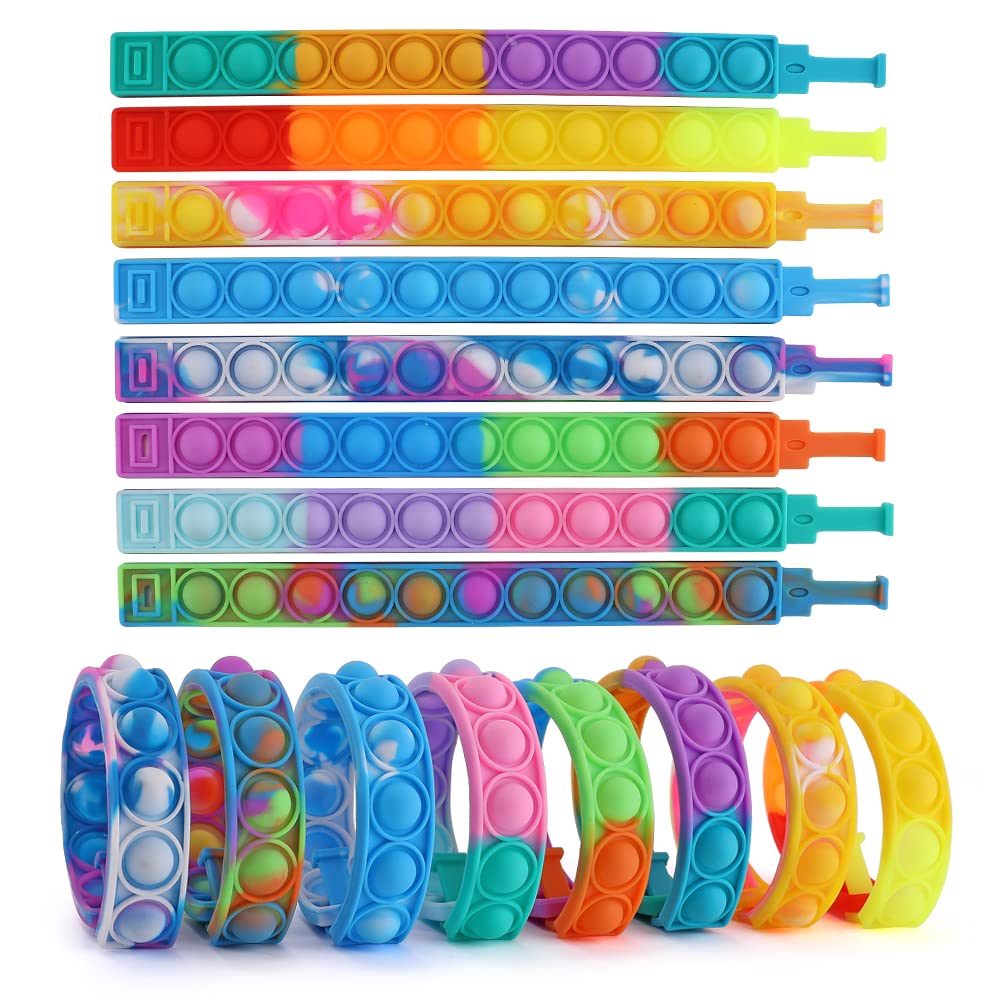 GoodForYou16PCS Pop Fidget Toy Fidget Bracelet, Durable and Adjustable, Multicolor Stress Relief Finger Press Bracelet Wristband for Kids and Adults ADHD ADD Autism Anxiety