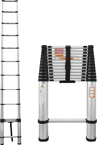 Miniatura 10 de Escalera telescópica con marco A de 12.5 pies, escalera plegable de aluminio, escalera plegable de 12.5 ft, capacidad de 330 libras con barra