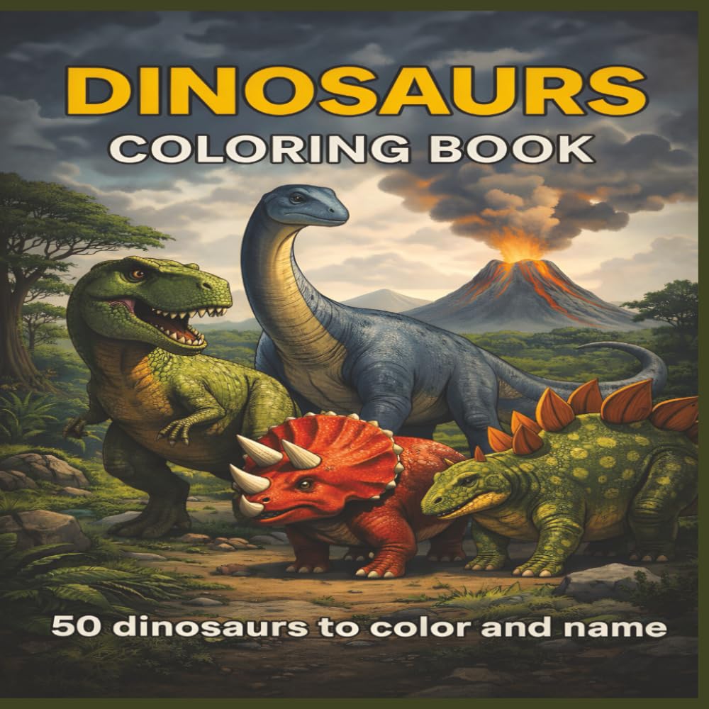 Dinosaurs Coloring Book: 50 Dinosaurs to color and name