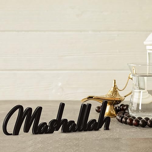 Miniatura 5 de Yookeer Decoración islámica de madera de 3 piezas, Bismillah Alhamdulillah Mashallah, decoración del hogar para regalos de Ramadán, letras de