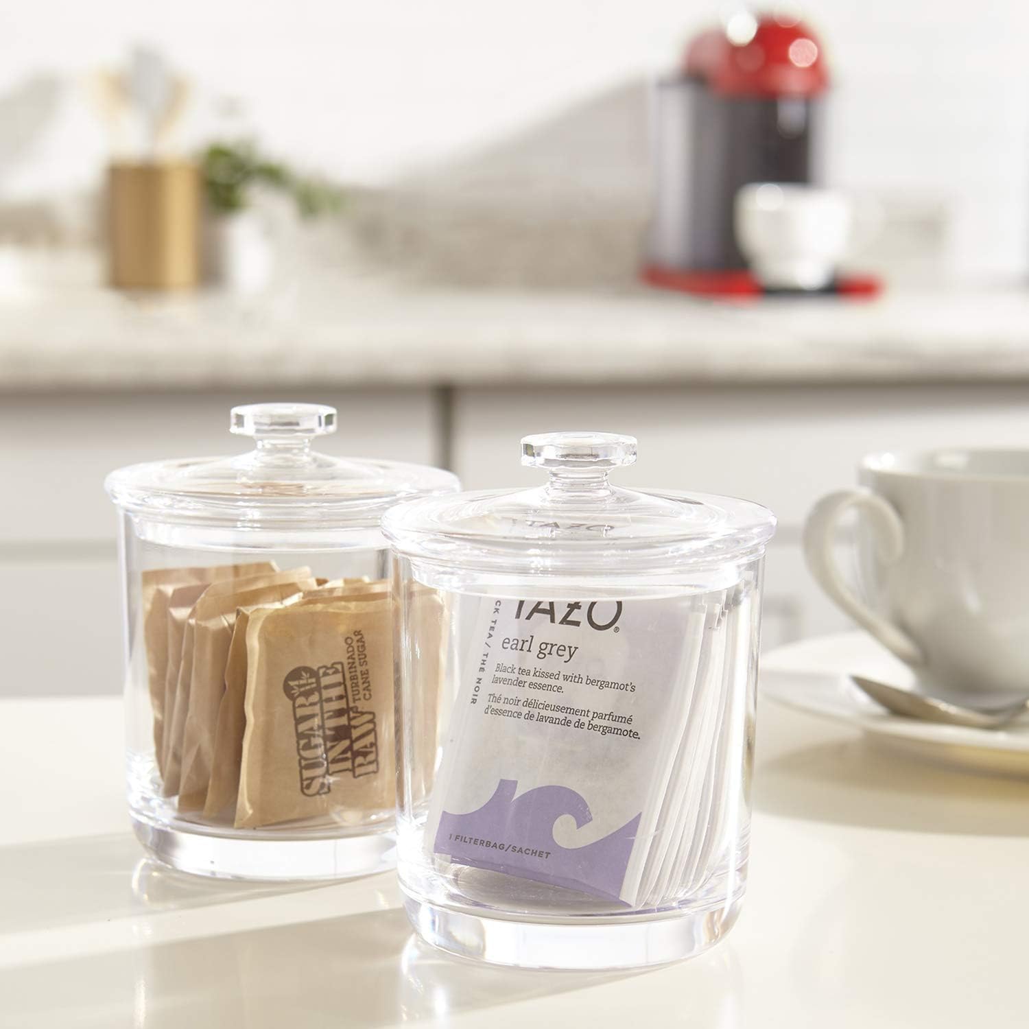 STORi 2-Pack Premium Quality Qtip and Cotton Ball Holders | 15-oz Clear Plastic Apothecary Jars with Lids | Perfect Containers for Bathroom and Vanity | Set of 2
