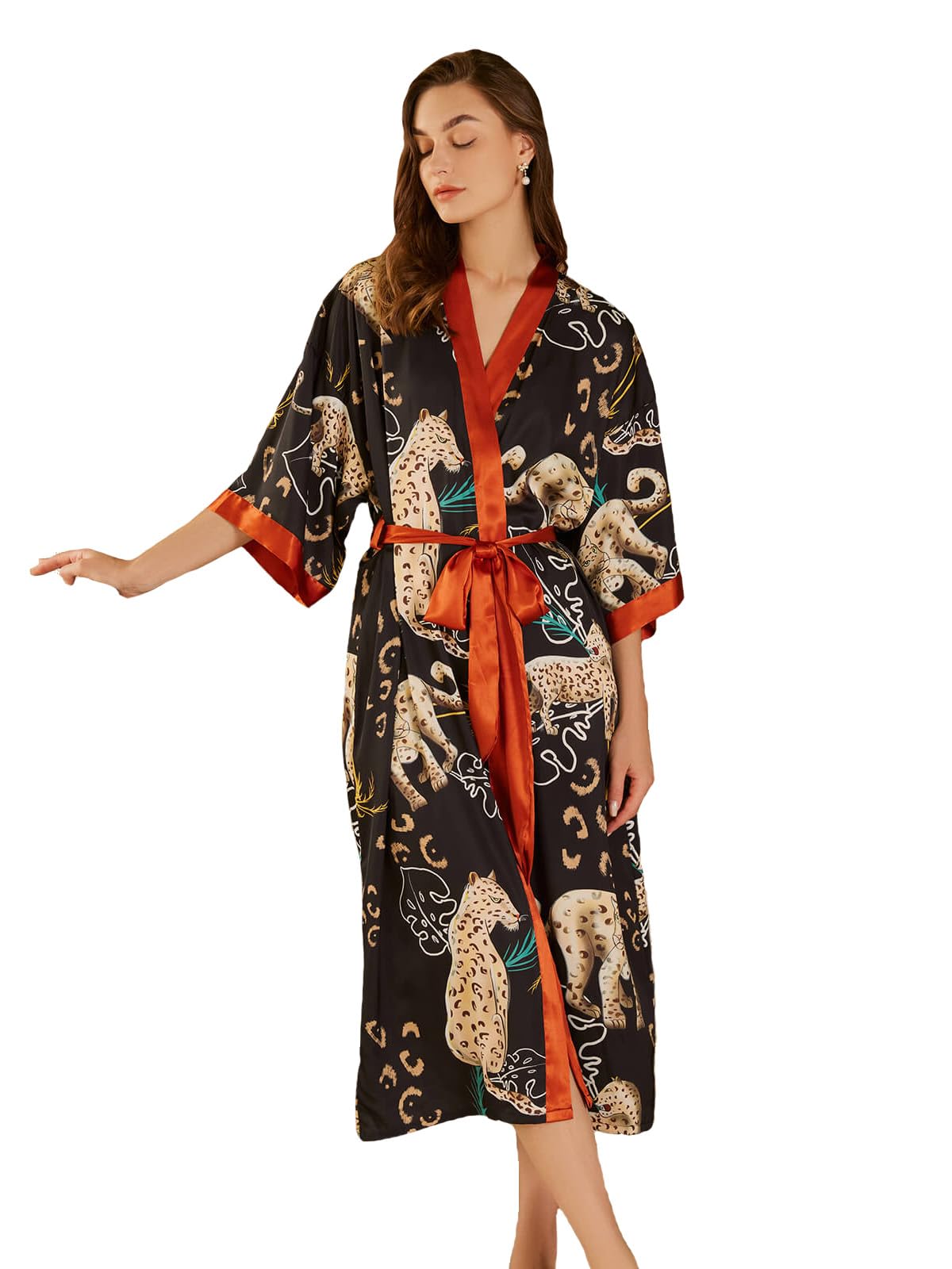 UlivaryWomen's Silk Satin Pajama Set 2 Pcs Long Robe and Slip Dress Bridal Party Sleepwear