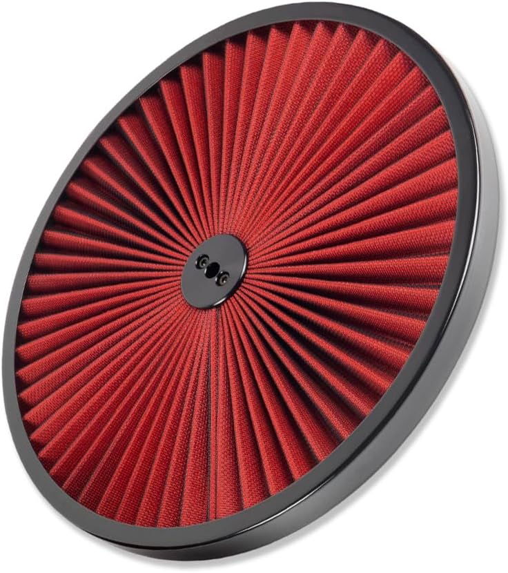 14" x 3" Round Air Cleaner with Red Washable Element & Black Trim For Chevy Ford Mopar