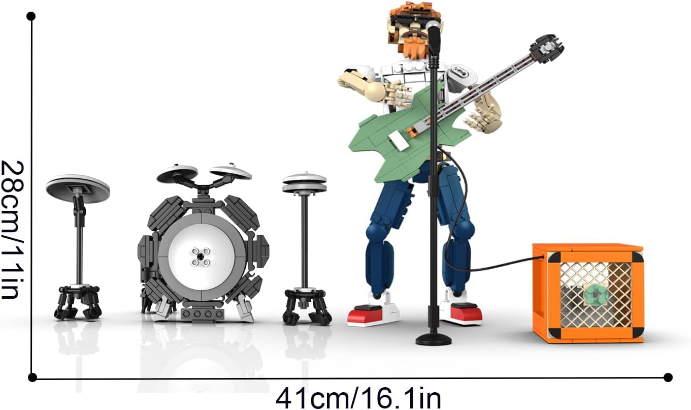 Music Gift,Musician Building Blocks, DIY Guitar Model Toys Compatible with Lego, Reverb Amplifier and Authentic Accessories, Music Teacher Gifts (Vagabond Singer Building Blocks)
