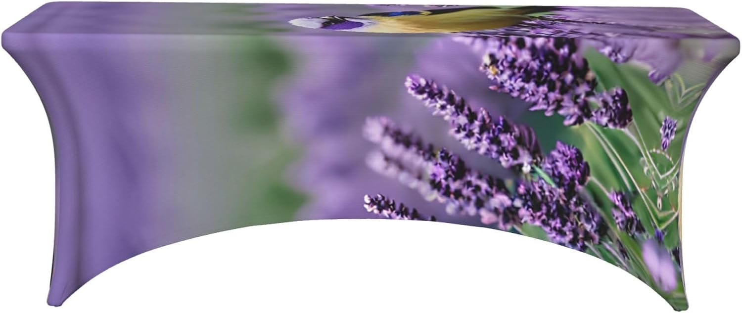 Bird in Purple Lavender Floral Flowers Print Table Cover Rectangular Tablecloth for 6-Foot Tables for Wedding Banquets Outdoor