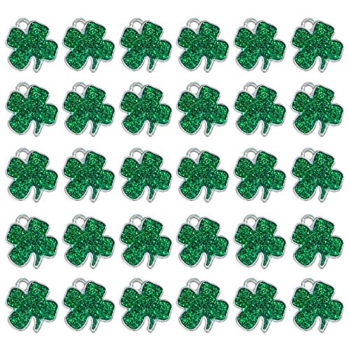 St. Patrick's Day Four Leaf Clover Charm Pendant Lucky Shamrock Assorted Enamel Women Green Sequin Dangle Pendants For Earring Necklace Anklet Bracelet Crafting Diy Jewelry Making Accessories 30 Pack #TOP2