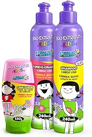 Kit Infantil Bio Extratus Kids Cabelo Liso Shampoo, Condicionador e Finalizador