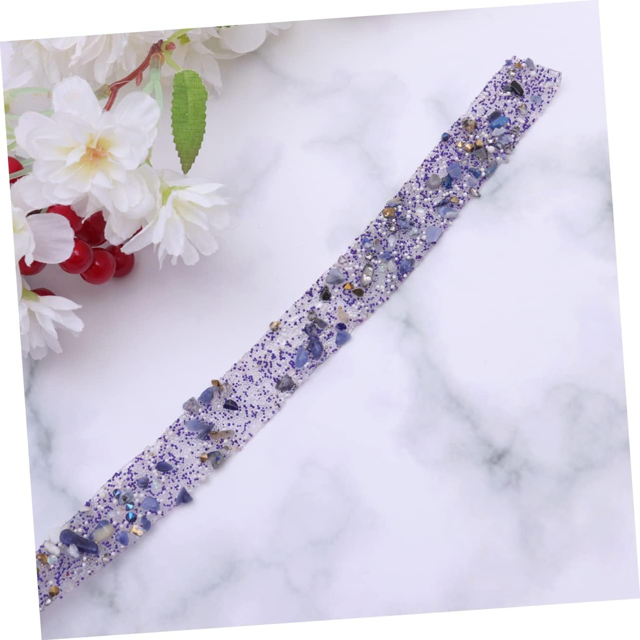 HOMSFOU Colorful Rhinestone Shell Trim Bling Ribbon for DIY Dress Sash Belt Bags Shoes Embellishments Purple Sparkly Appliques