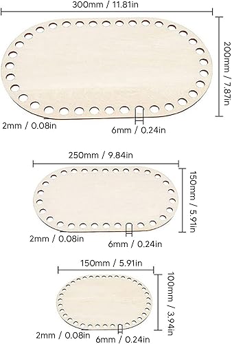 Miniatura 2 de Cesta inferior de madera, 3 piezas ovaladas de madera talladora de ganchillo sólido en blanco, base de madera para hacer manualidades