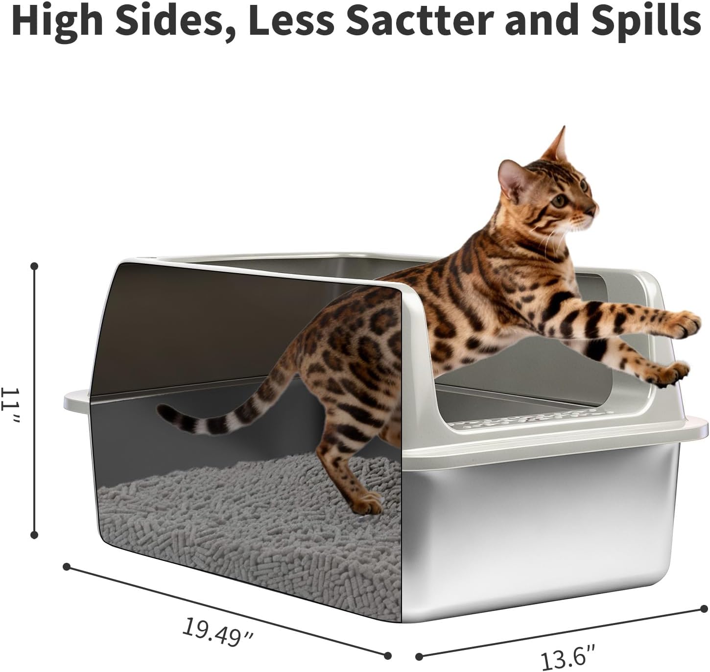Kirecoo 2 Pack Stainless Steel Litter Box with Lid, Large Enclosed Metal Cat Litter Box Pan High Sided, Easy Clean Anti-Leakage Litterbox Tray for Indoor Big Cats, Kittens or Multicat, Scoop Included