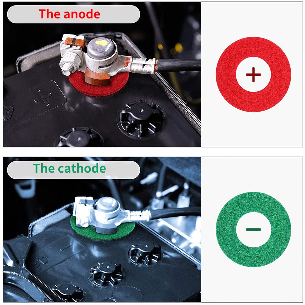 Kit Pulizia E Protezione Morsetti Batteria: 12 Rondelle Anticorrosione In Fibra + 2 Spazzole In Acciaio Per Auto, Moto E Barca