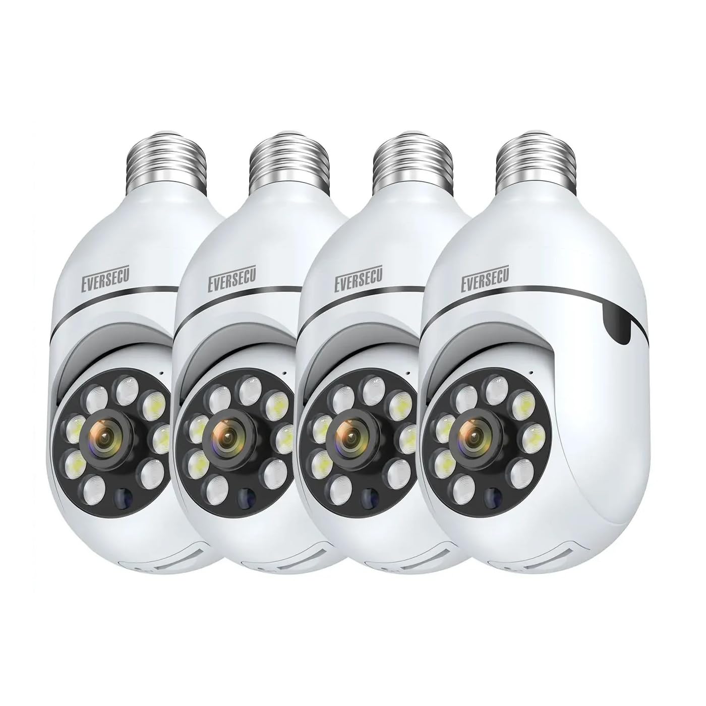 EVERSECU Lot de 4 ampoules sans fil 1080p avec caméra de sécurité, WiFi 2,4 g et 5 g, suivi automatique, audio bidirectionnel, vision nocturne intelligente, compatible ONVIF et RTSP, fonctionne avec