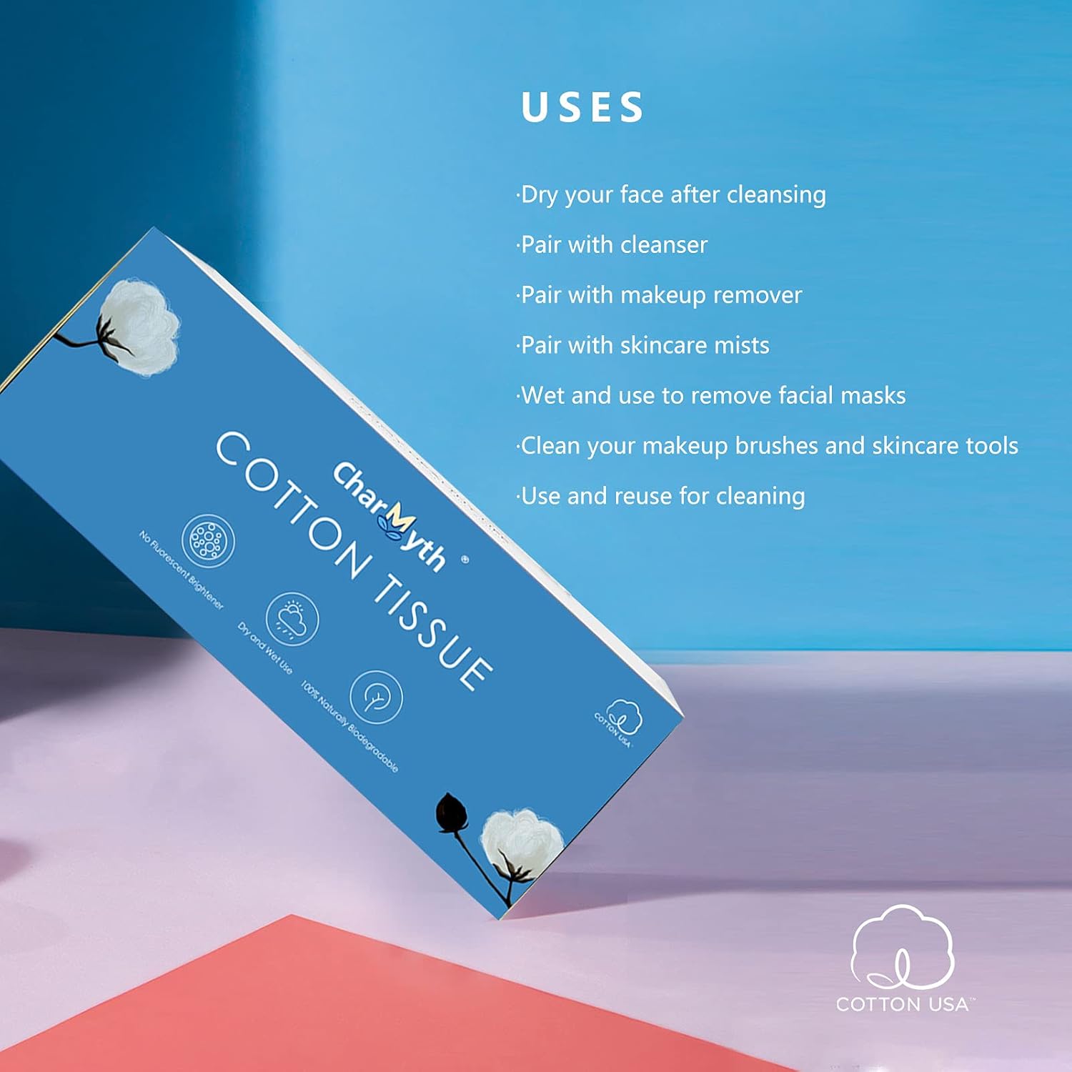 Extra Thick Disposable Face Towel, Disposable Makeup Removing Wipes, 100% USA Cotton and 100% Organic & Cruelty Free, Lint-Free Cotton Tissues for Sensitive Skin