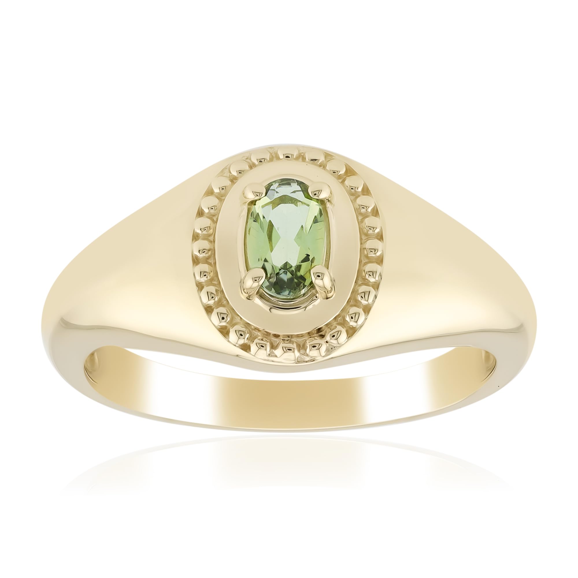 Cavill Grüner Tansanit Ring 0,17 ct in 375er Gelbgold, Ovalschliff-Edelstein aus Tansania, Goldring mit natürlichem grünem Edelstein, Perlenfassung, klassisch-schlicht, Gelb