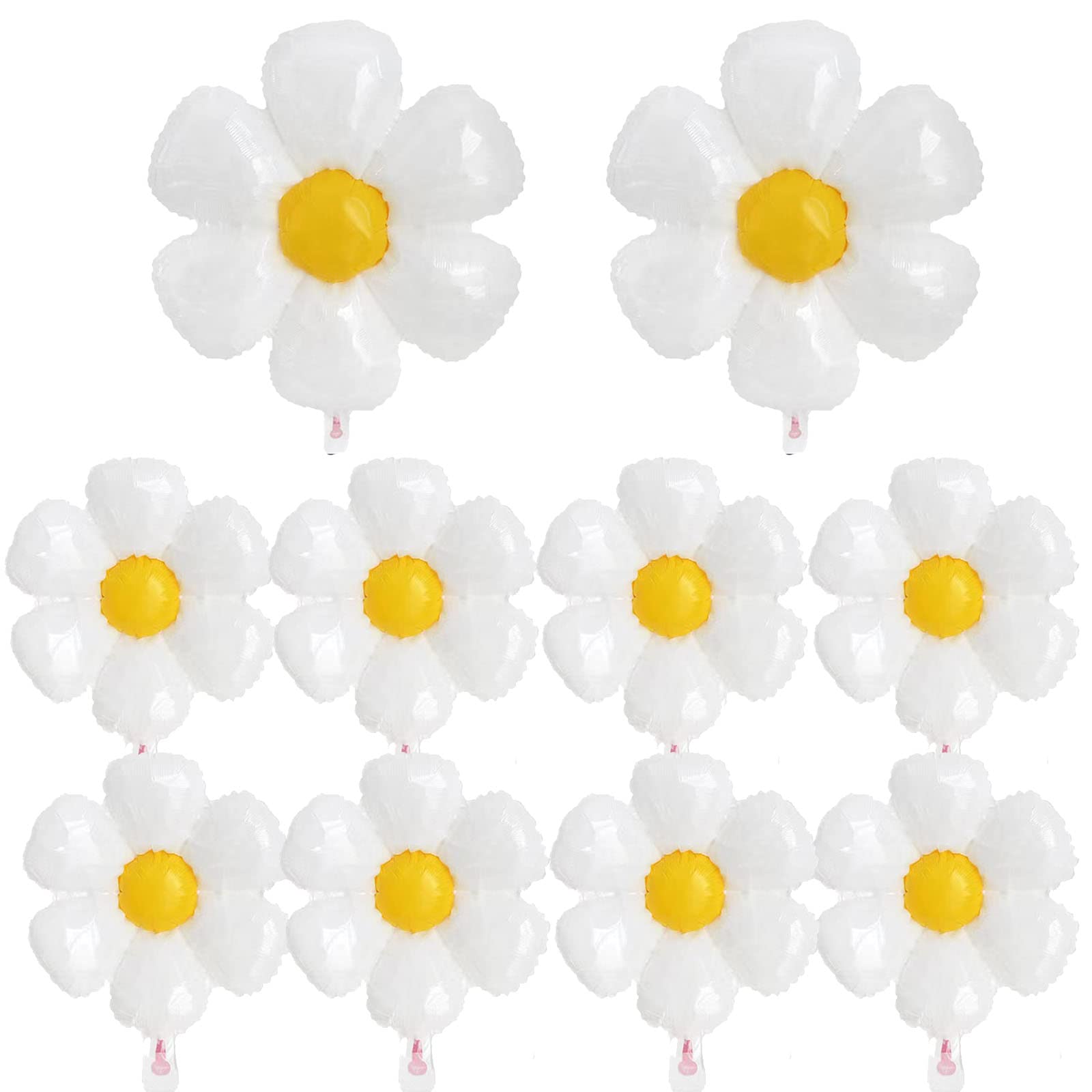 10 Pieces Daisy Mylar Balloons - White Daisy Foil Balloons for Party, Birthday, Baby Shower, Wedding Decorations