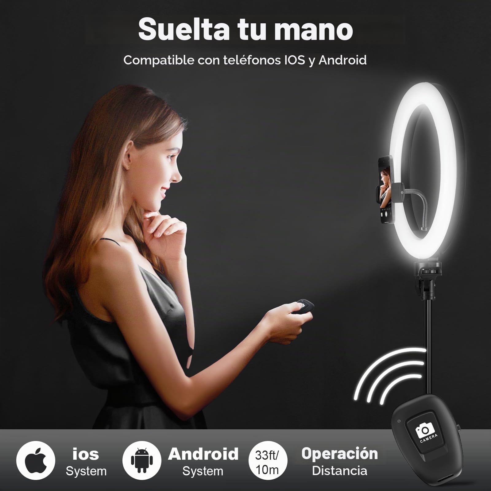 UPhitnis Aro de Luz con Tripode, Ring Light con 3 Modos 10 Brillos Regulables Aro de Luz para Móvil Youtube Maquillaje,Selfie Fotografía,Streaming