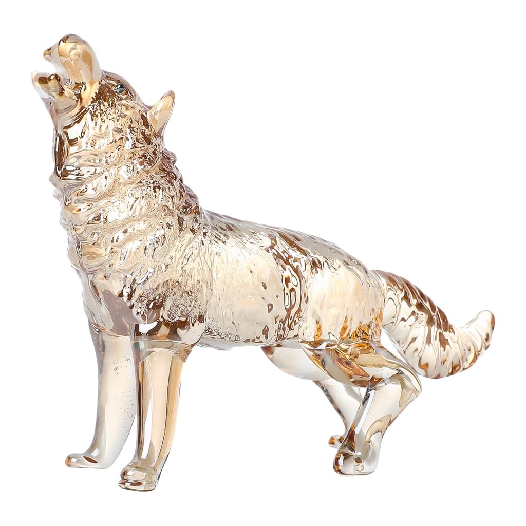 yanwuwa Crystals Glass Wolf Figurine Howlings Wolf Statue Hand Glass Animal Sculpture Collectible Paperweight