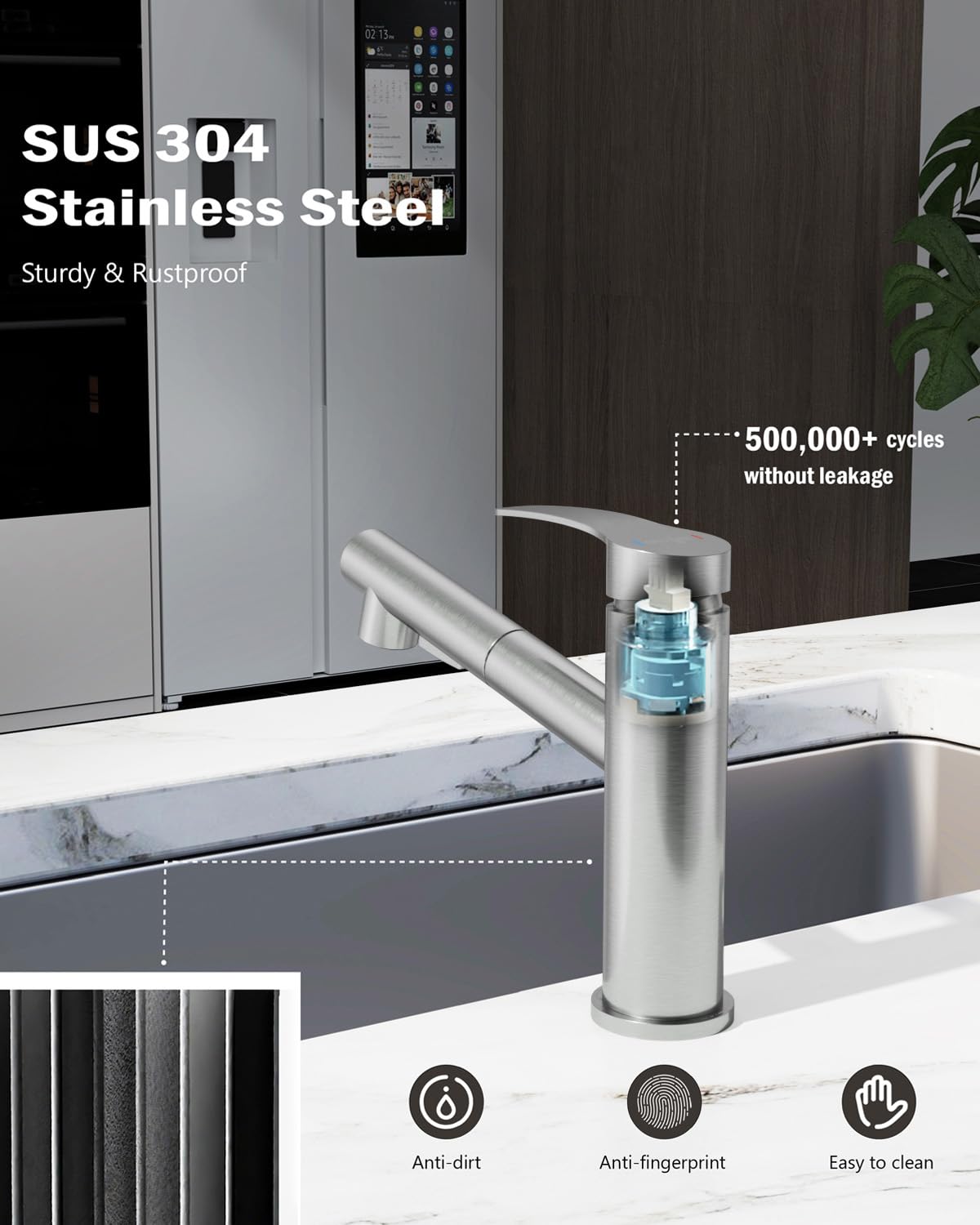APPASO Robinet de cuisine avec douchette, rotatif à 360°, 2 types de jet, mitigeur haute pression pour cuisine