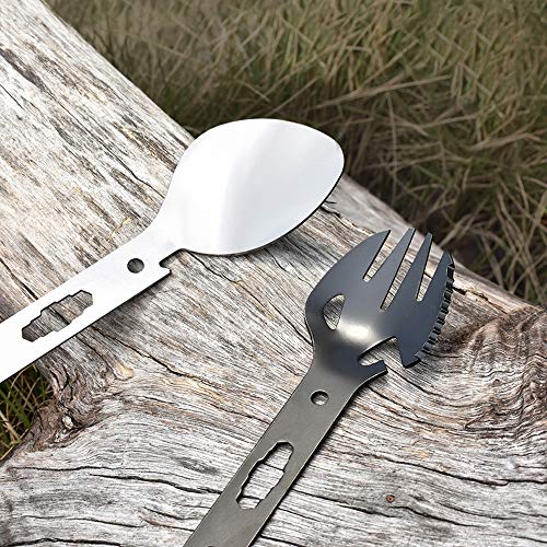 Sporks ao ar livre, Andoer 6 PCS Multifuncionais para camping Sporks de aço inoxidável Funcional ao