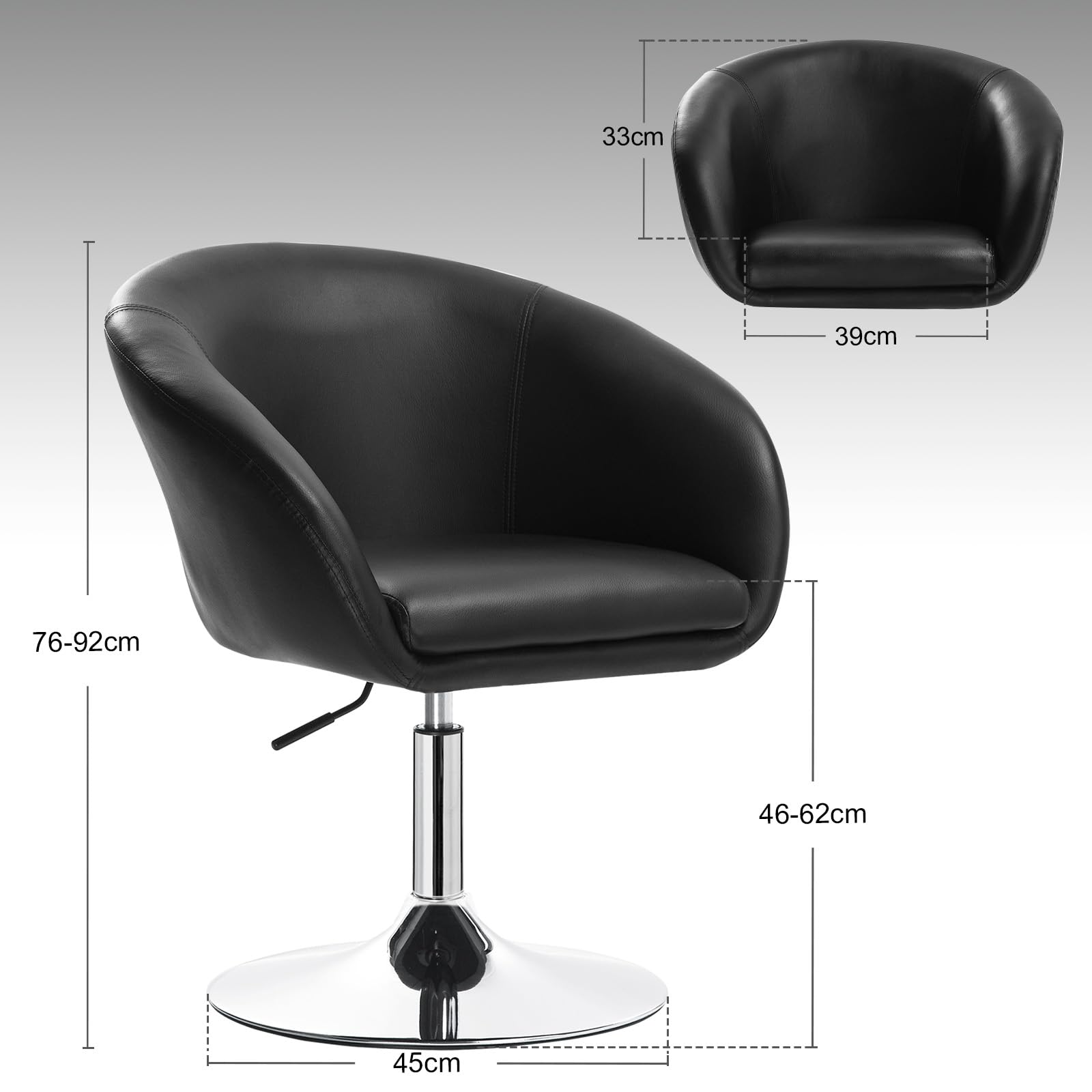 WOLTU Schminkstuhl, Barhocker mit Armlehne Lehne, PU Schwarz | Drehsessel Höhenverstellbar, gut gepolsterte Sitzfläche, Stuhl für Schminktisch, Schlafzimmer, Wohnzimmer