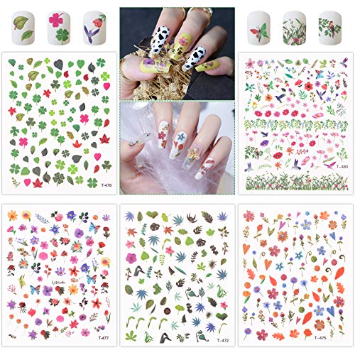 EBANKU 10 Blatt Nagelsticker Selbstklebend, Flower Leaf und Birds 3D Nail Design Nagelaufkleber für Frauen,Gel Nails… – Bild 6