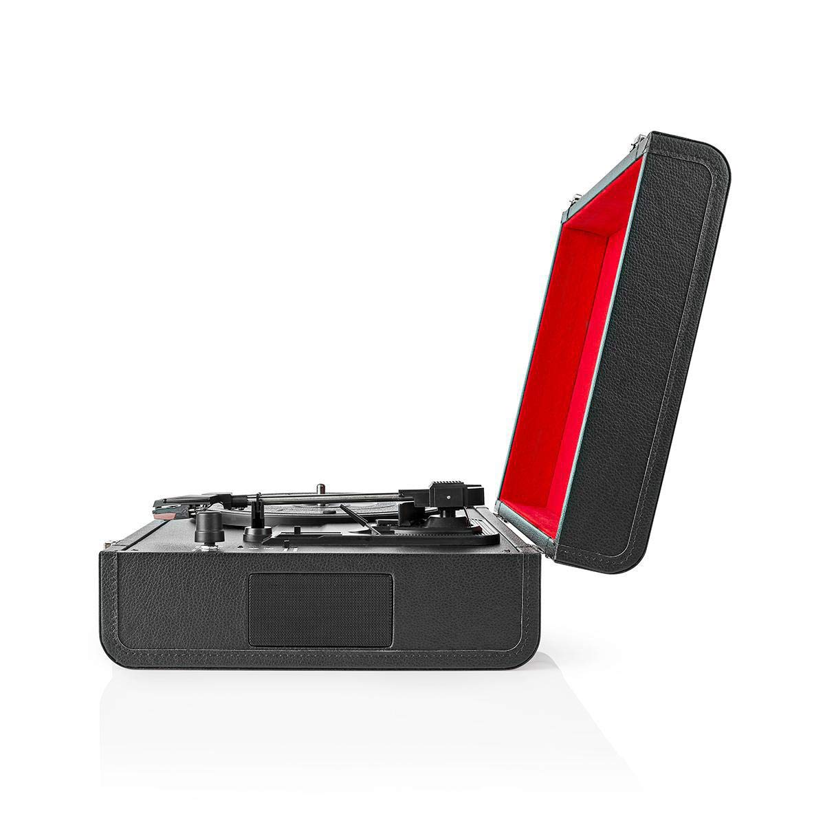 Giradischi - 33/45/78 giri/min - Trasmissione a cinghia - 1x Stereo RCA - 18 W - Amplificatore incorporato (anteriore) - MDF/PU - Rosso/Nero