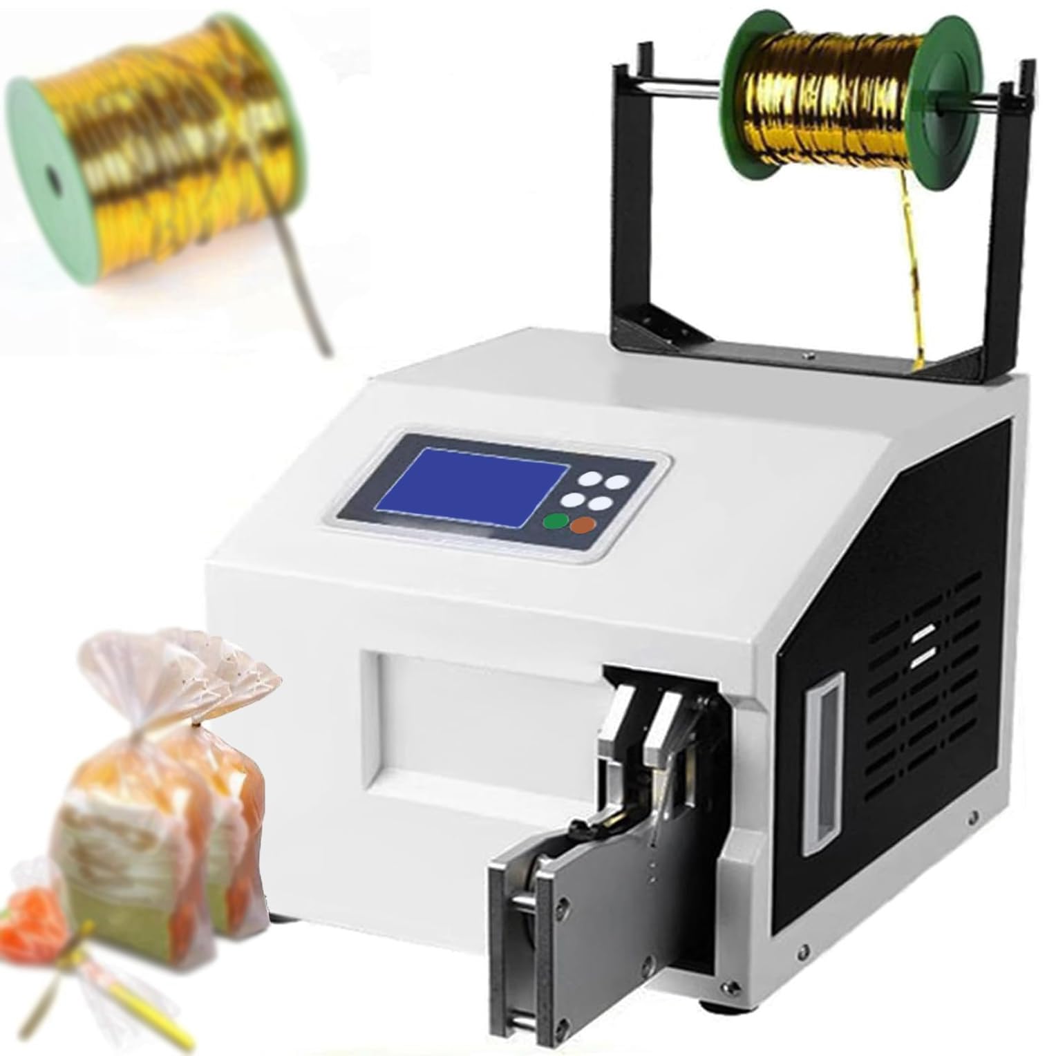 Máquina automática de amarre giratorio, empaquetadora eléctrica con detección automática para cables de datos, bolsas de pan, 5-30 mm de diámetro, solución de atado eficiente y conveniente