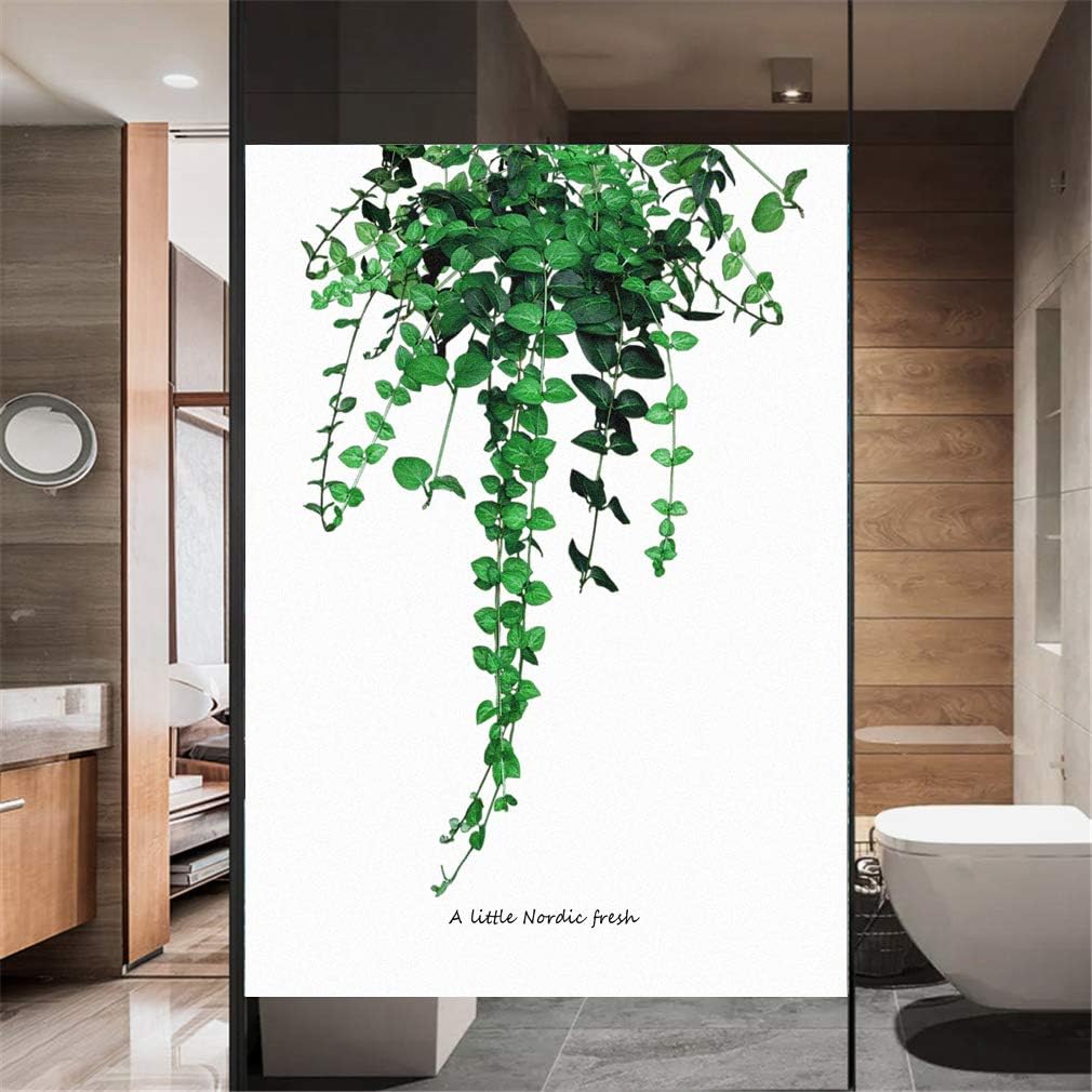 No Glue Decorative Privacy Frosted Window Film Green Vine Plants Pattern Glass Door Window Covering Window Decals Window Sticker for Home Office 65x200cm(25.6"x78.74")