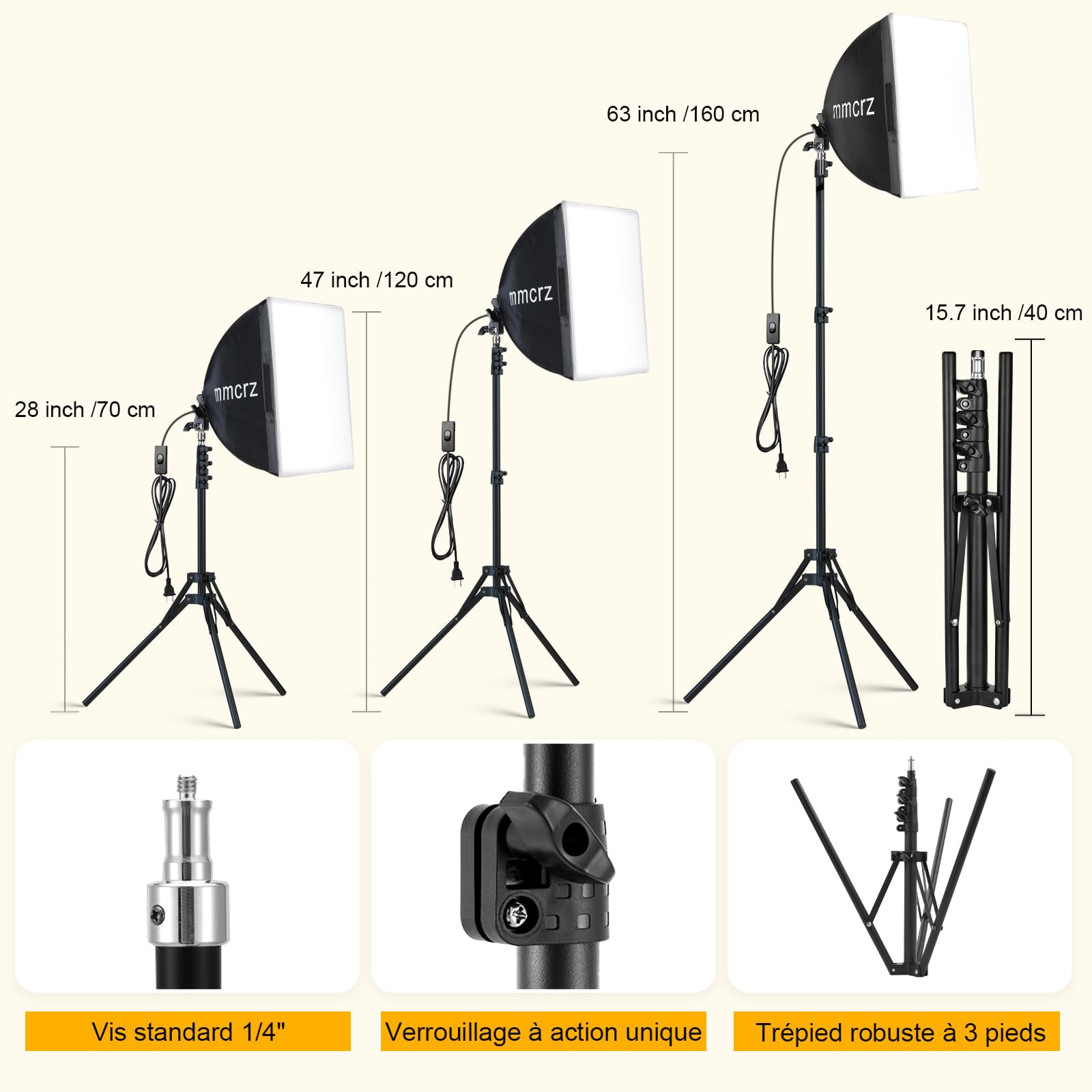 Lot de 2 lampes professionnelles 40x40 cm ampoules LED E27 85W 2700-6500K éclairage continu pour photographie, enregistrement vidéo, streaming