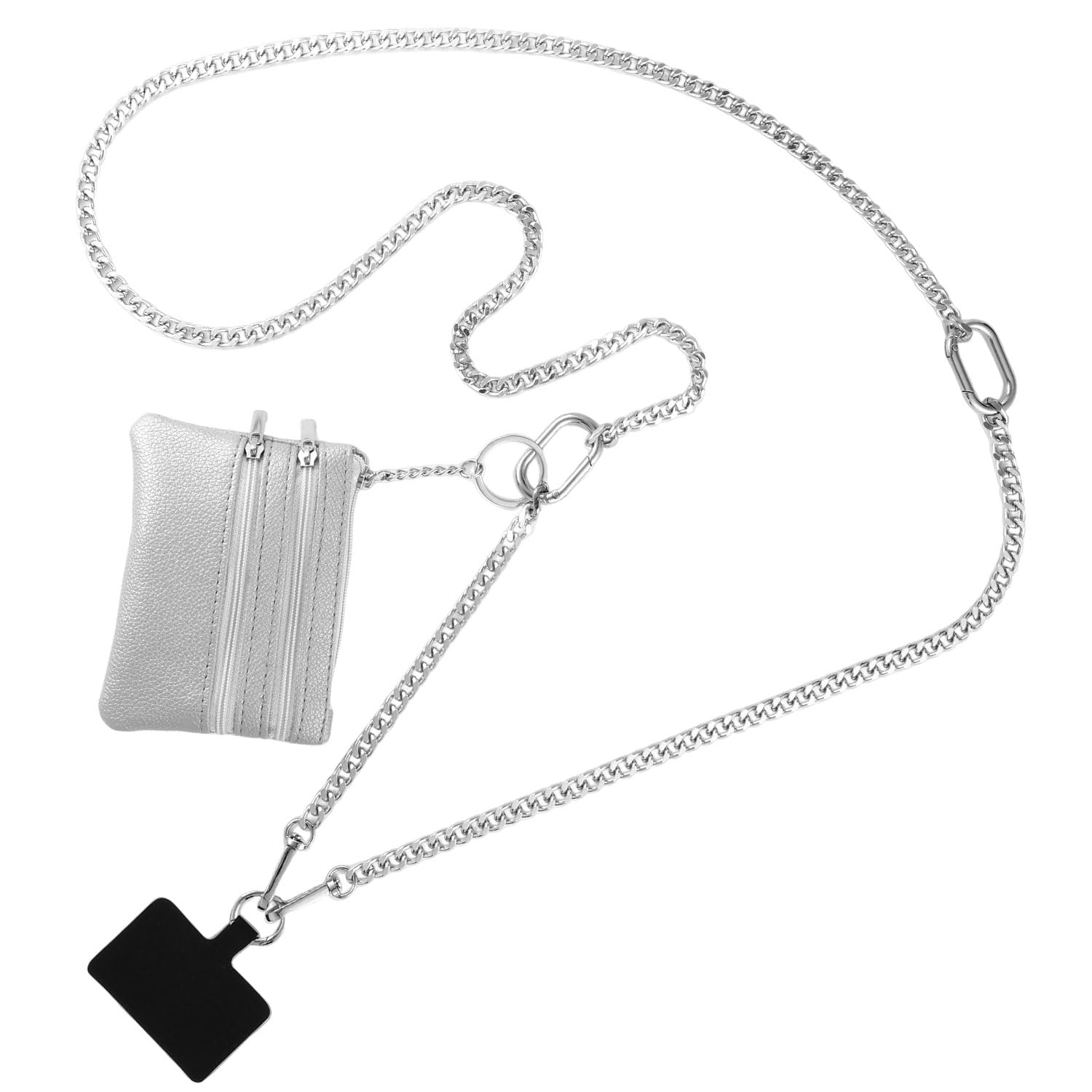 lasuroa Phone Strap Crossbody with Pouch, Clip and Go Phone Lanyard with Wallet Hands-Free Cell Phone Neck Strap Purse Holder for Outdoor Sport Exercise Shopping Daily Activity(Silver)