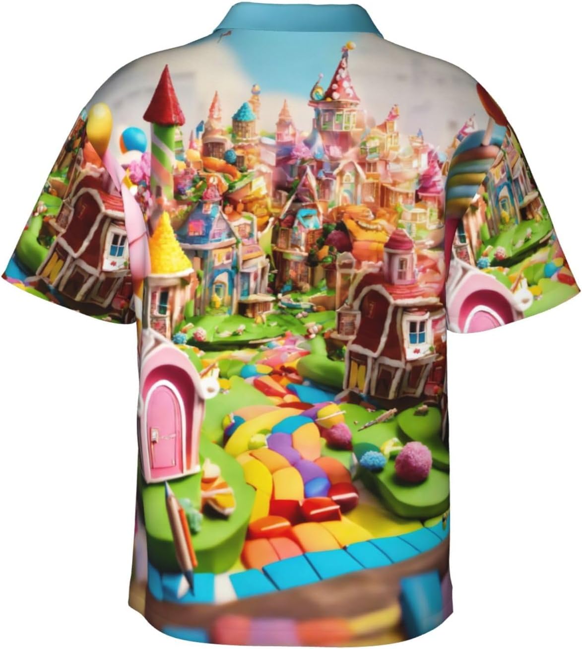 Men's Candy Land Print Hawaiian Shirt Casual Button Down Beach Shirts Short Sleeve with Pocket.