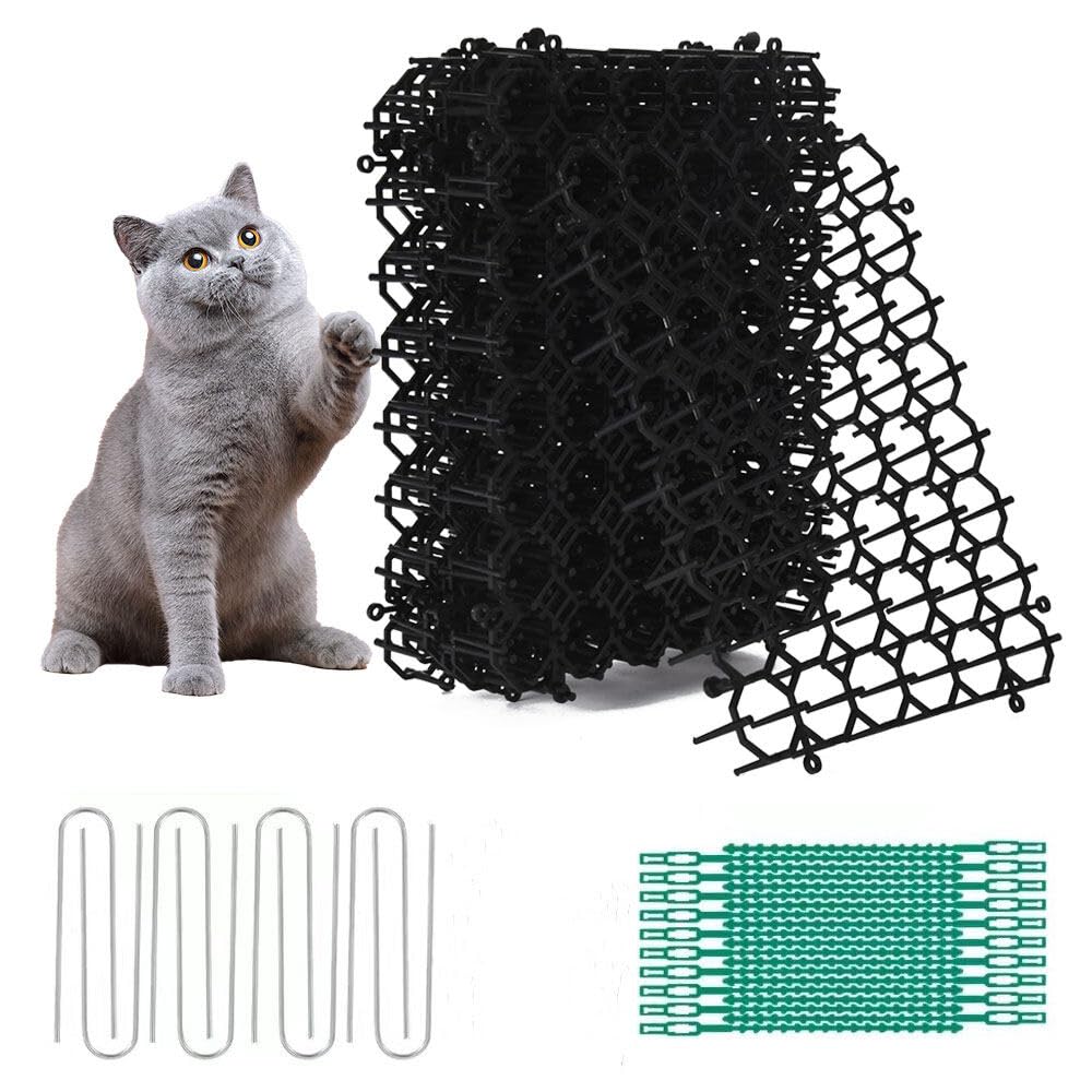 ZOYDP 18 Pcs 15 * 20cm Cat Spikes Mat, Plastic Anti Cat Spikes for Garden, Cat Deterrent Spikes with 16 Nails and 20 Cable Ties, Cat Scat Mat with Spikes for Cat, Dog, Pet, Home, Outdoor, Garden
