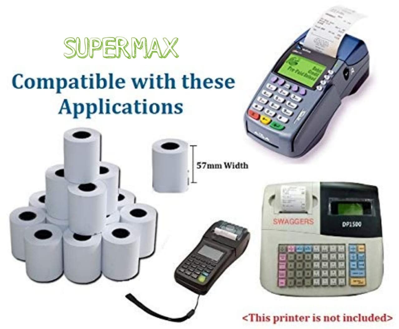 SUPERMAX White Thermal Paper POS Roll - 80mm / 3 inches Width x 50 Meters in Length For Printing Receipts - Billing Machines/Register - 60 GSM Thickness - Black Colour Printing - Pack of 50 Rolls 4