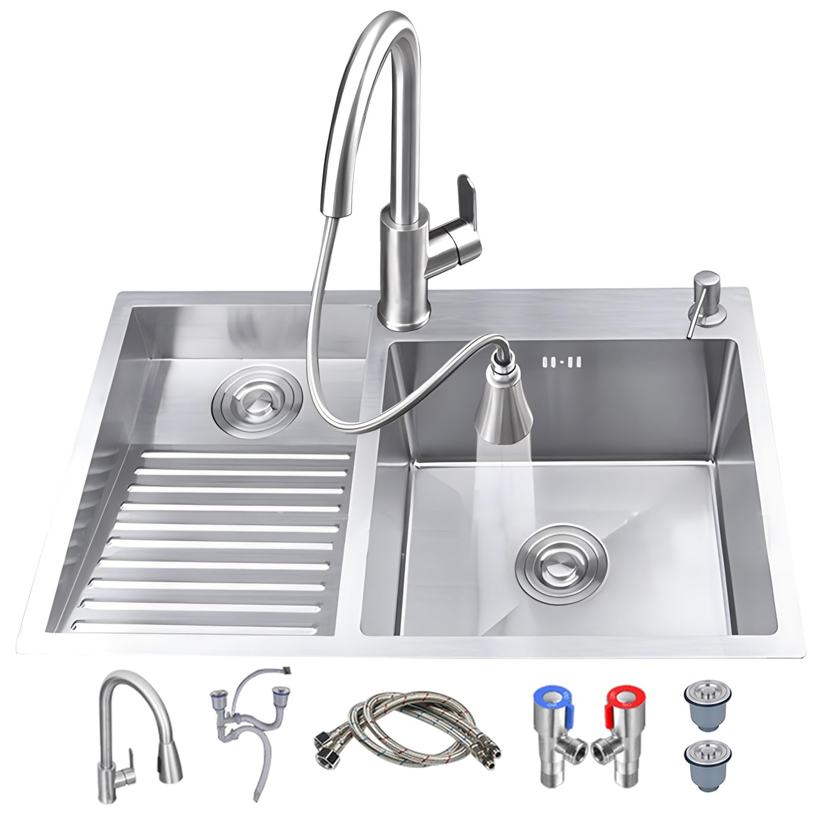 Évier de balcon et buanderie double cuve en inox pour laver et nettoyer facilement