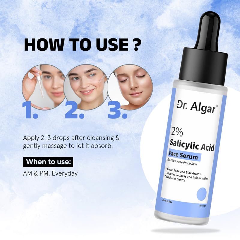 Image of Dr. Algar 2% Salicylic Acid Serum for Acne, Blackheads, Oil Control & Open Pores | Clear Skin Formula for Women & Men