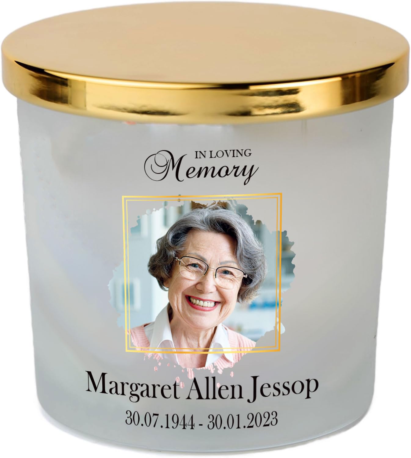 Personalised Bereavement Sympathy Candle, Frosted Glass, with Photo, 640g, 80 Hours Burn Time (Vanilla Musk)
