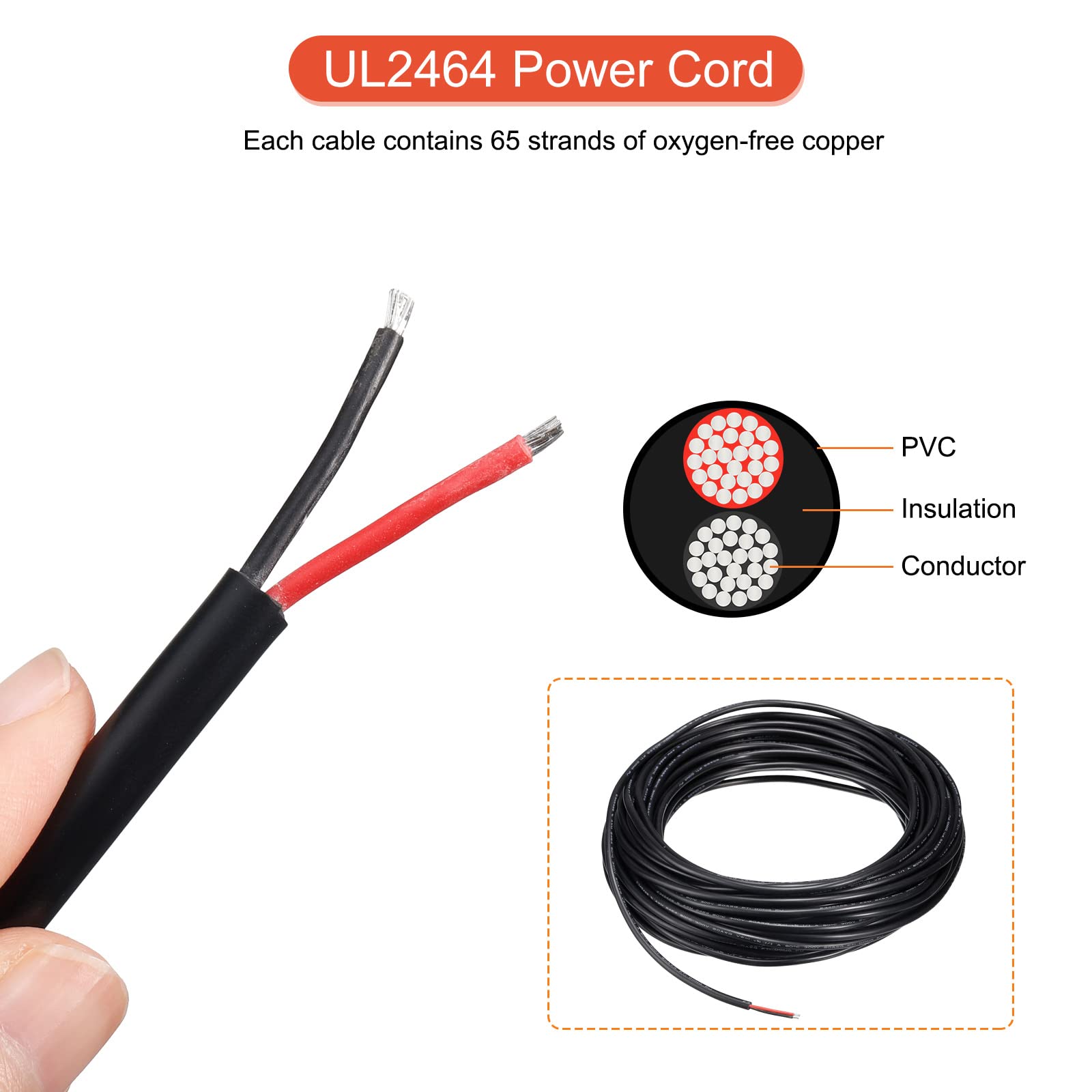 Amazon | uxcell 電源ケーブル 2芯電線 20AWG 長さ20m PVC配線コード