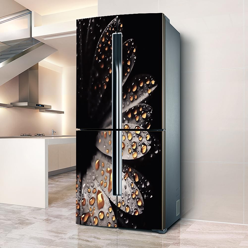 VHcgCGJ Fridge magnet, Full Covering Door Fridge Covers Skins Wall Stickers for Kitchen Decal, Flower Droplets in Darkness(L: 100x180 cm)