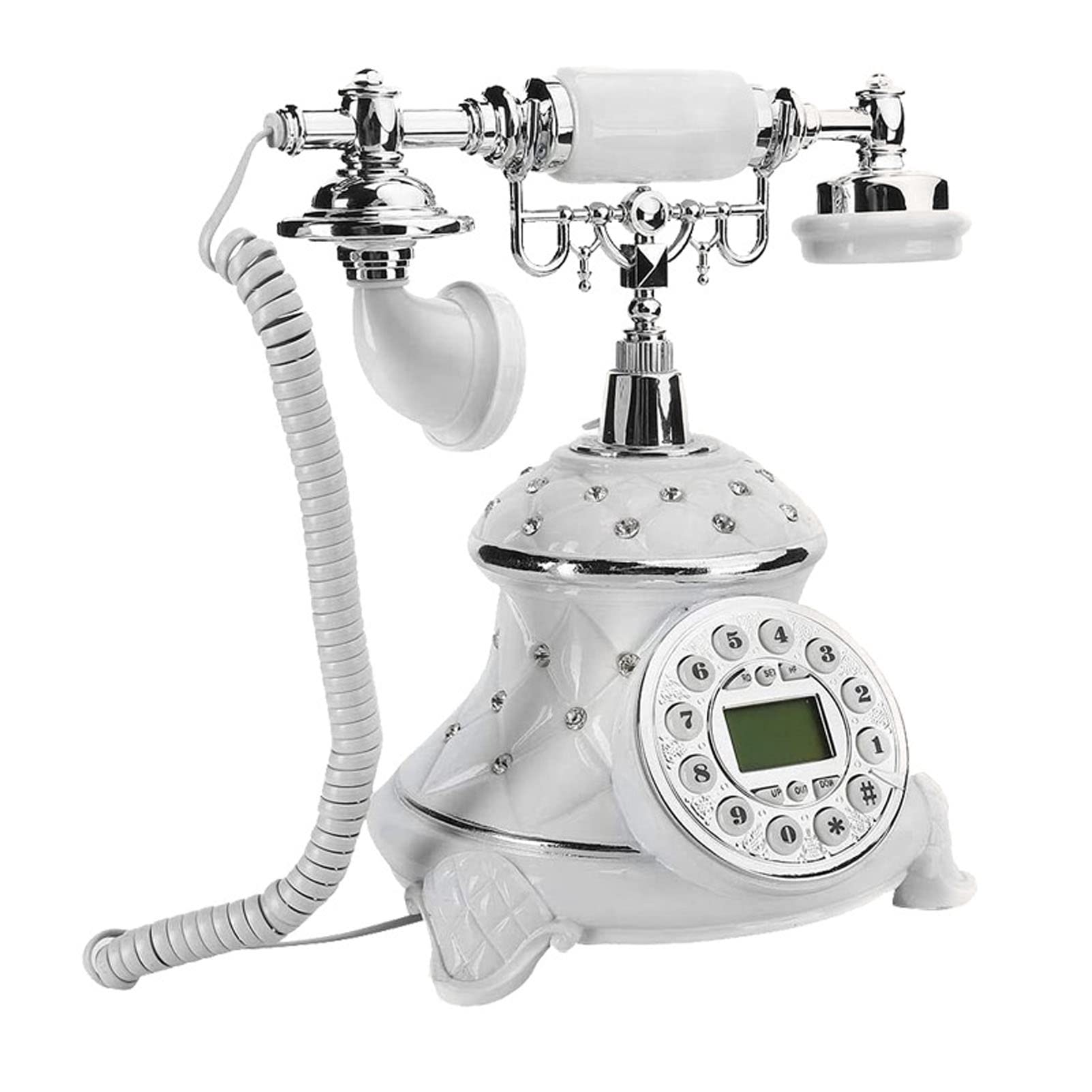 Biały vintage telefon antyczne biuro telefon przewodowy retro telefon stacjonarny, imitacja antyczny telefon