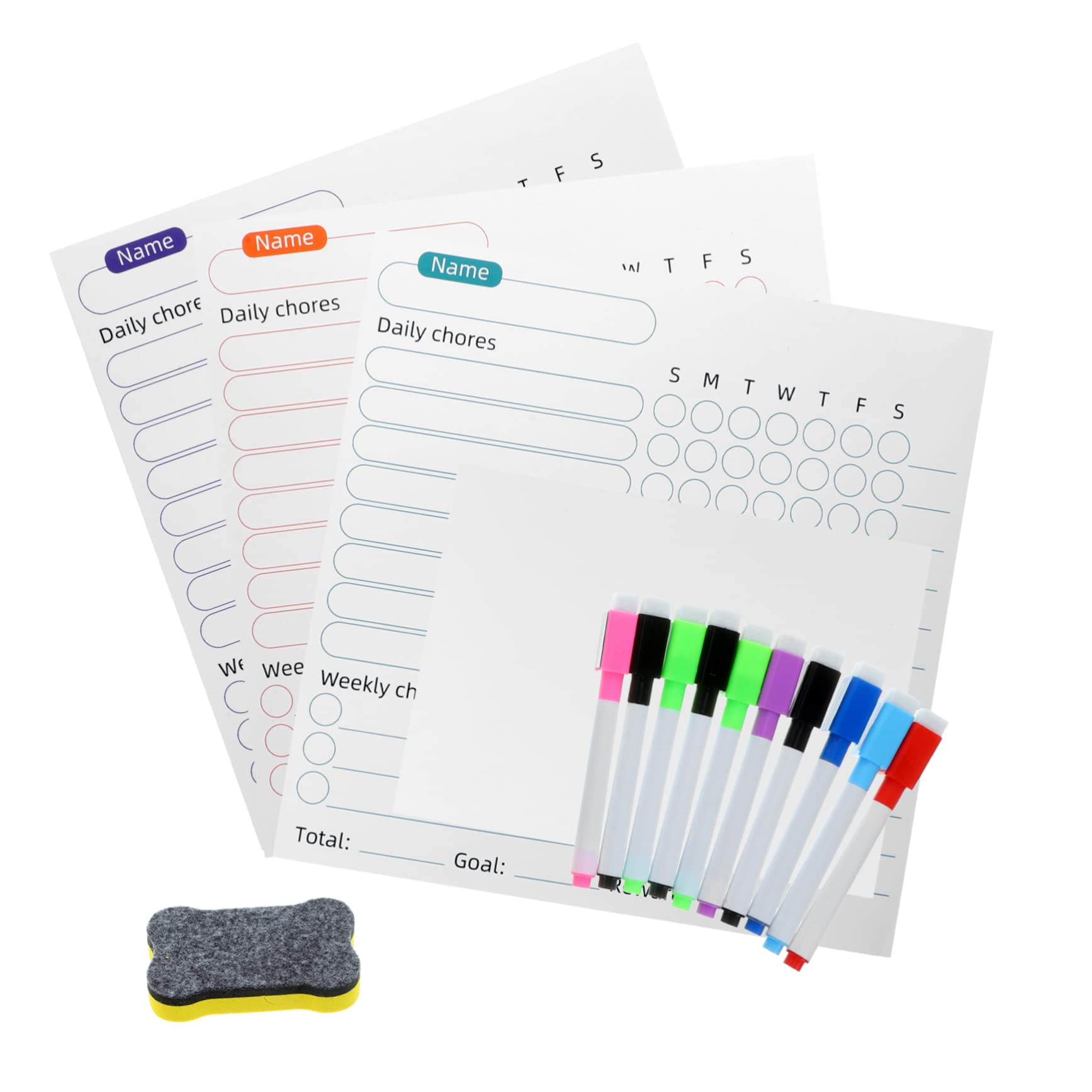 Tofficu 3 Set Programma di attrazione magnetica pennarelli cancellabili a secco Expo calendario cancellabile a secco settimanale asta clipboard lavagnette cancellabili bacheca domestica