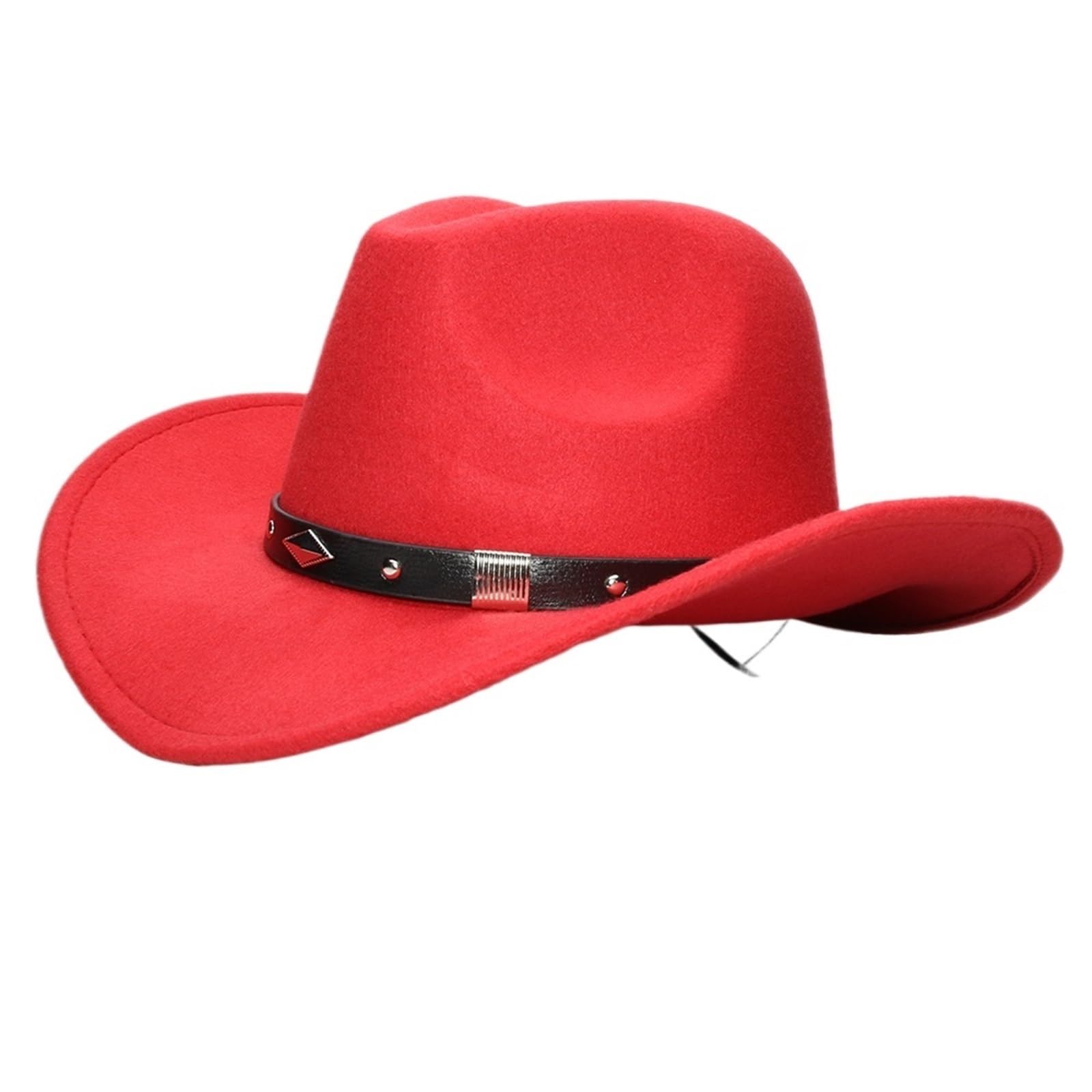 vrfvsdasAAS Cowboy Hat Retro Geometry Parent-child Unisex Wide Brim Cowboy Western Hat Cowgirl Bowler Cap 61cm/57cm/54cm(Red,7.5)