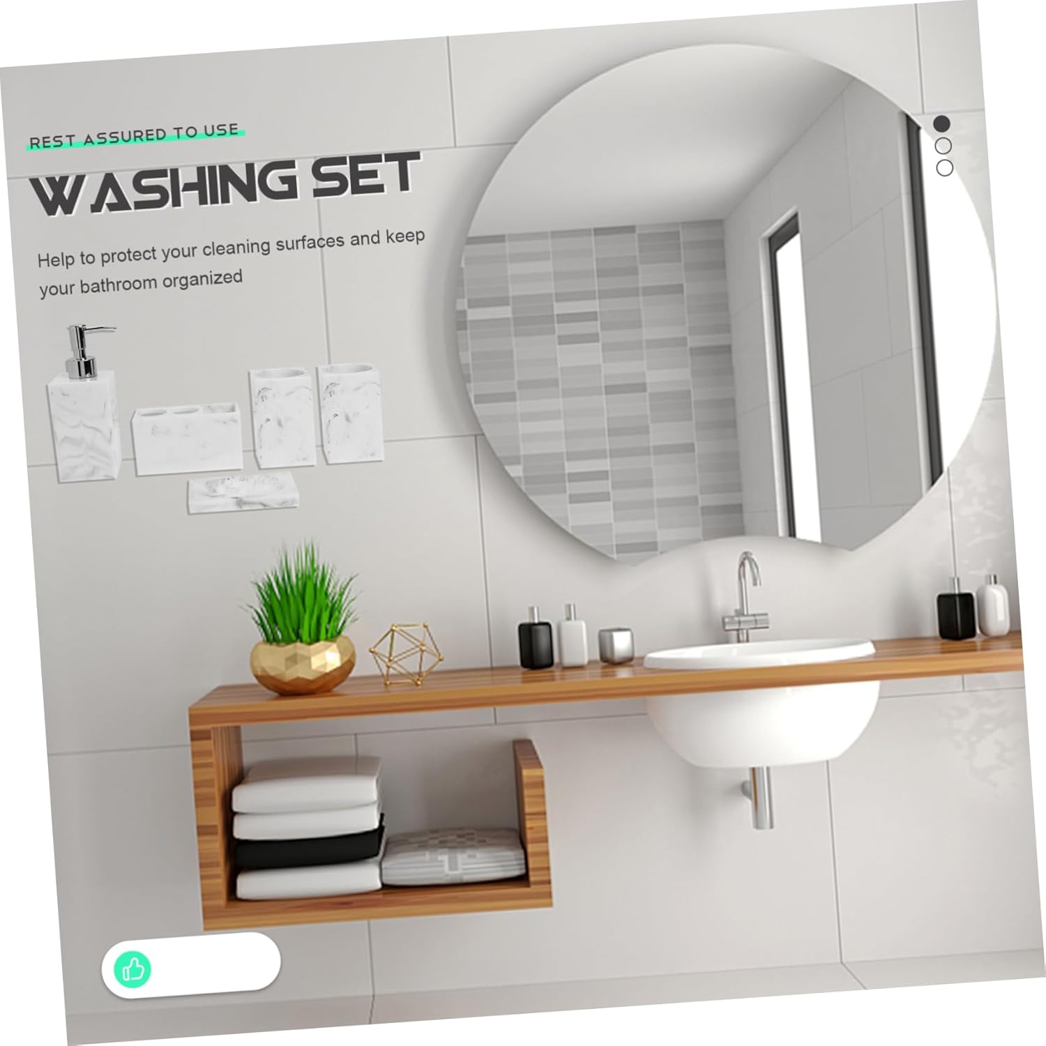 Nordic 5-Piece Bathroom Accessory Set Creative Resin Toiletry Supplies Marble Lotion Dispenser Toothbrush Holder and Storage Container for Home Vanity