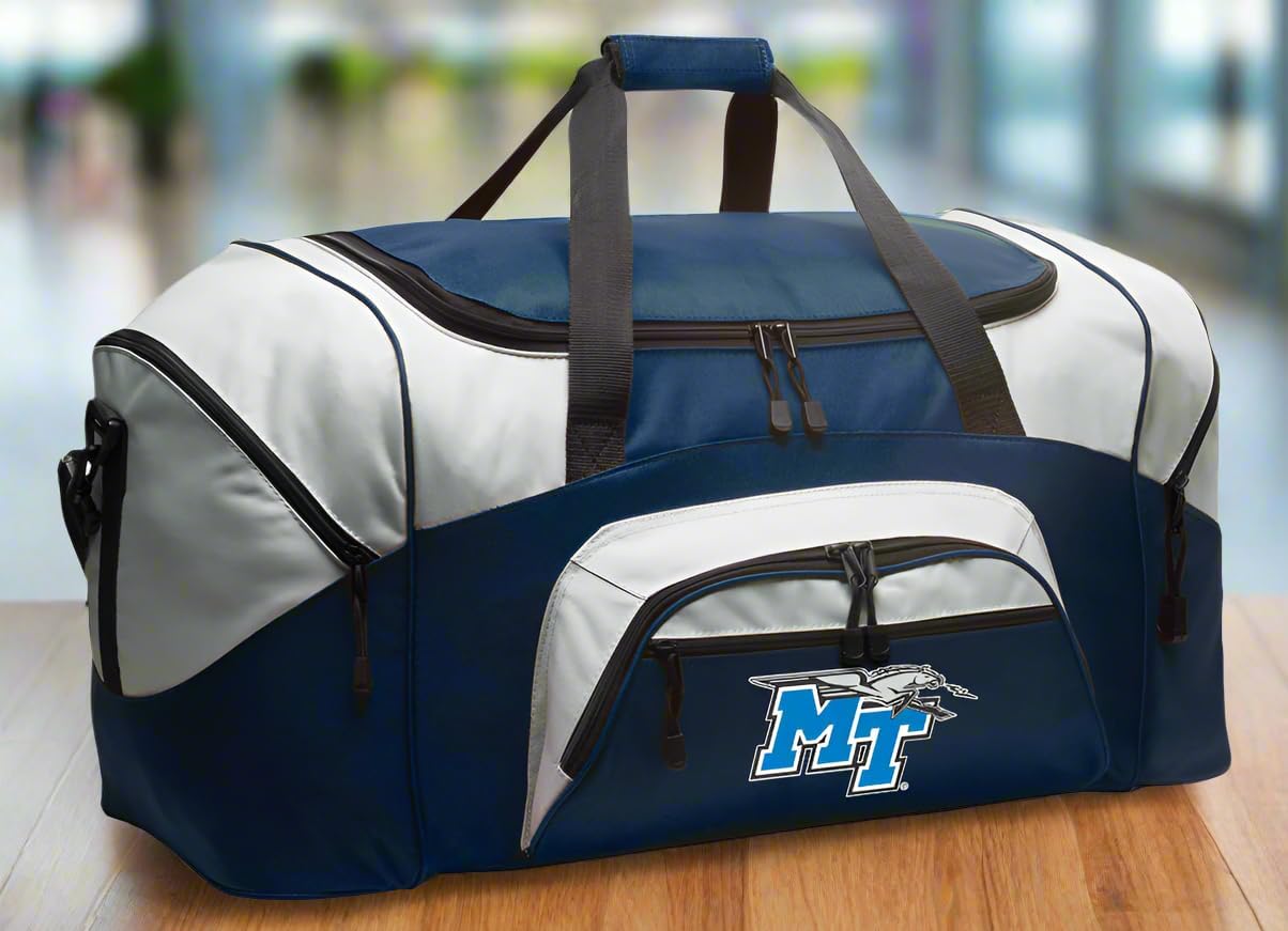 MIddle Tennessee Duffel Bag or Suitcase Travel Duffle - Large Middle Tennessee Gear Bag - MTSU Logo (Navy)