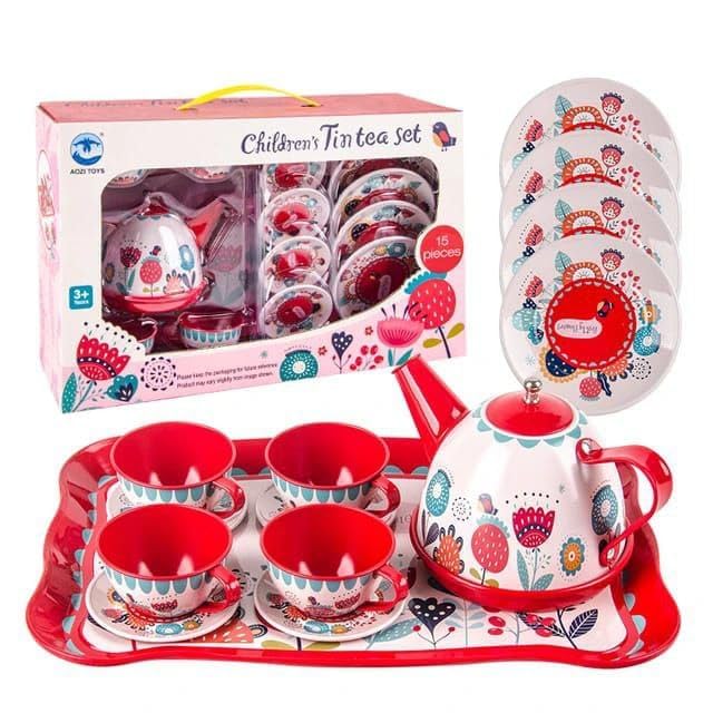 Samtop Children?s Tea Party Set for Girls, Afternoon Tea Playset with Metal Teapot, Cups, Dishes, and Carrying Case, Perfect Princess Gift Toys to Play