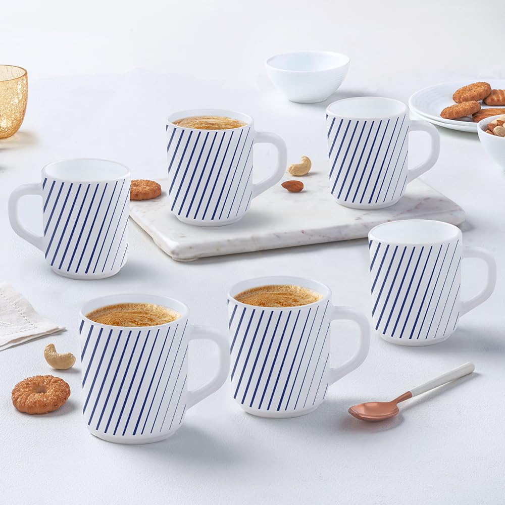 Larah by Borosil Indigo Ray Opalware Mug, Set of 6 Tea/Coffee Mugs, 240 ml Each, Microwave & Dishwasher Safe, Bone-Ash Free, Crockery Set Ideal for Daily Use & Gifting, White (B0C8FLNCQ4) Amazon Price History, Amazon Price Tracker