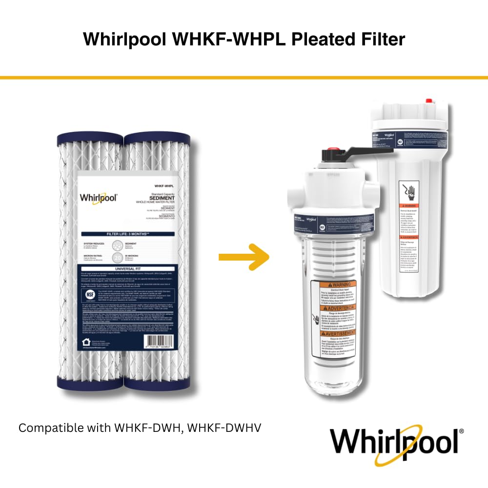 Whirlpool 10 x 2 5 Whole House Sediment Water Filters WHKF-WHPL Pleated Filter 20 Micron NSF Certified Reduces — view 3