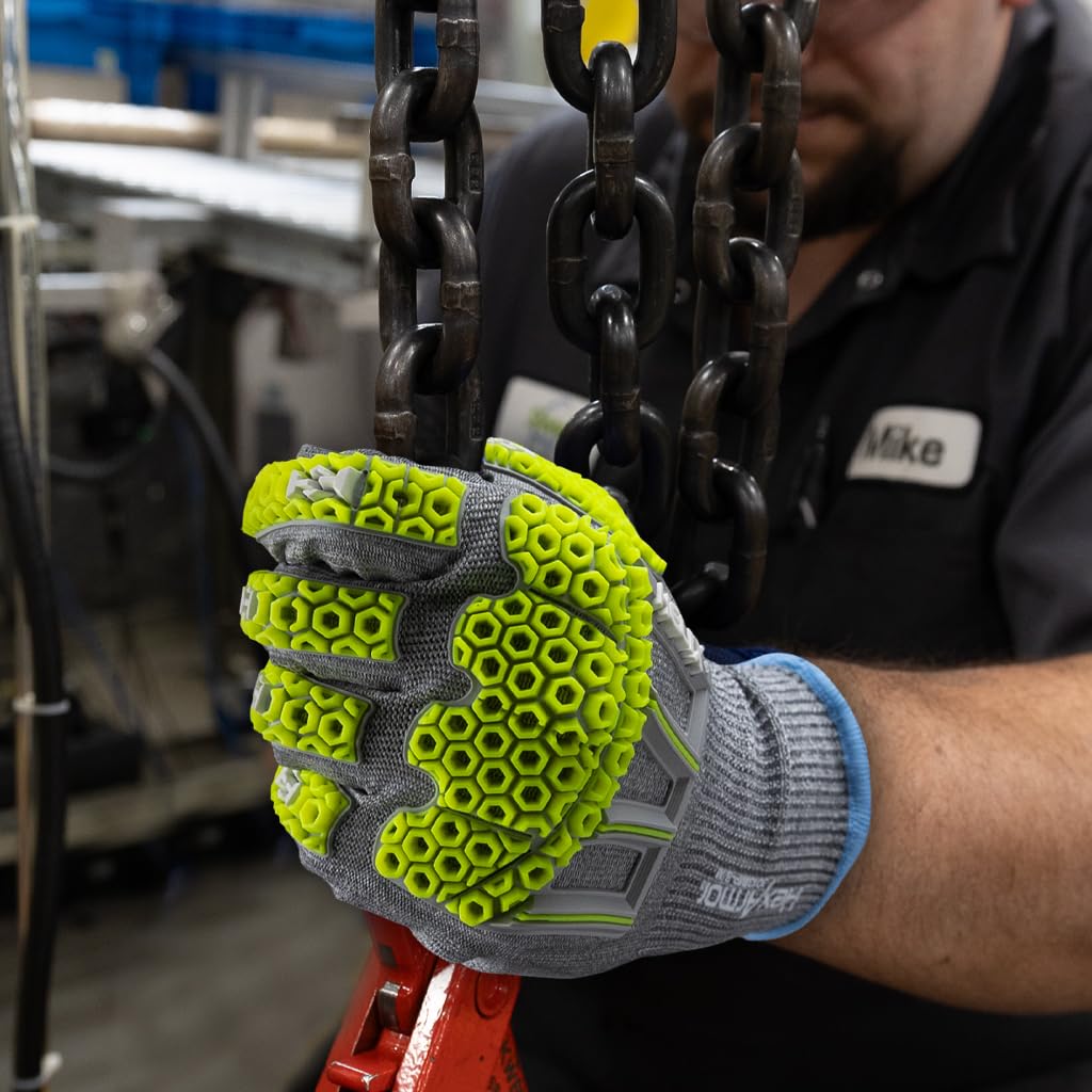 HexArmor Helix 3013IMP Sicherheitshandschuhe, PU-beschichtete Handfläche, Schnittfestigkeit, Touchscreen-Handschuhe mit Aufprallschutz, Größe M